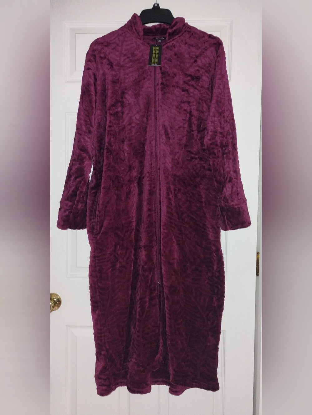 Just Love Plush Zip-Front Long Robe in Deep Wine Color